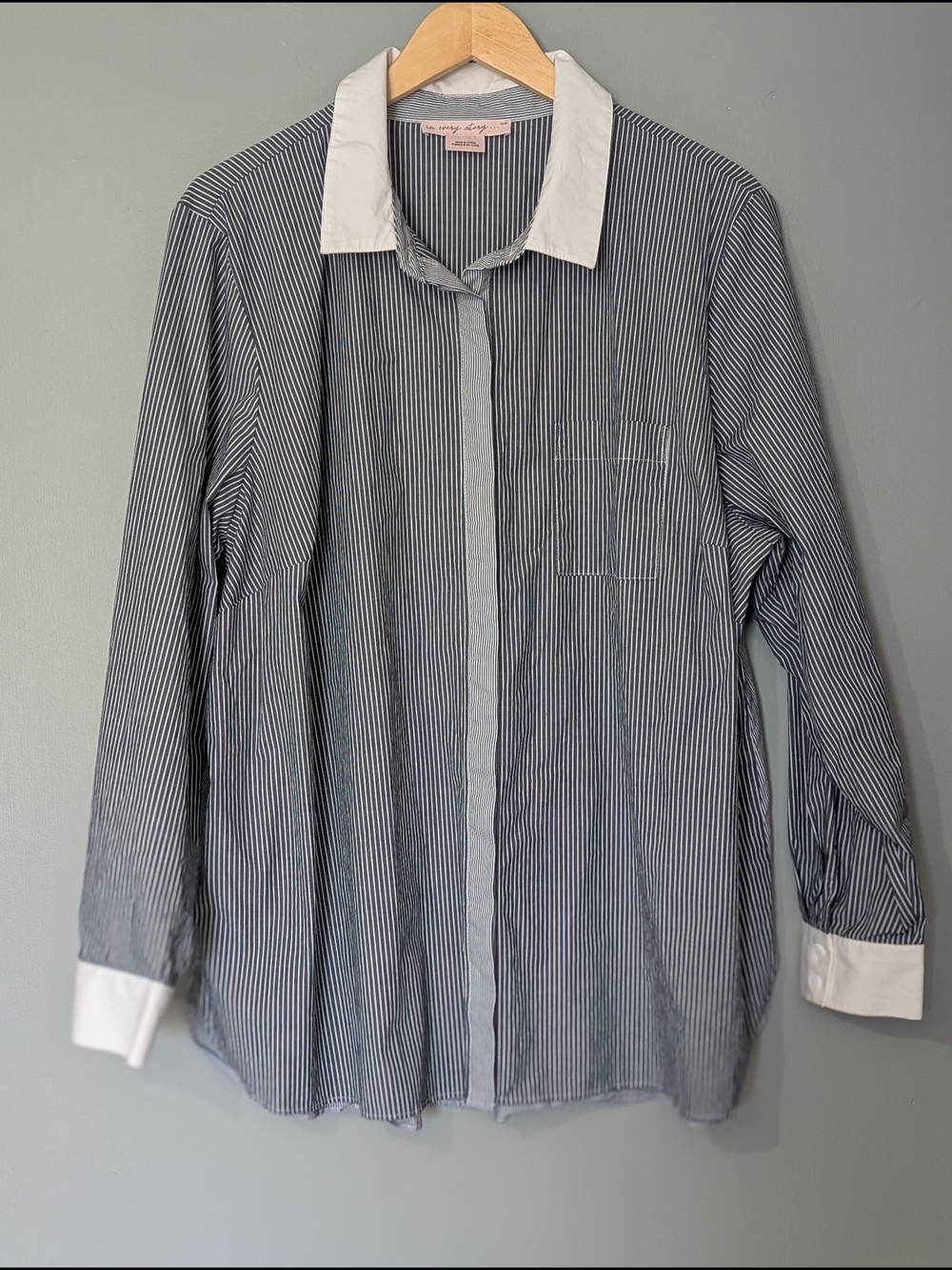 Addition Elle Womens Striped Button-Up Shirt White Collar Dark Academia
